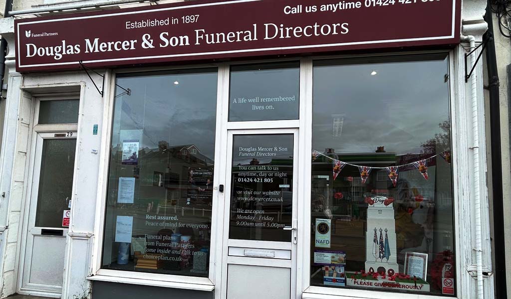 Douglas Mercer & Son Funeral Directors Remembrance Day Window Display.